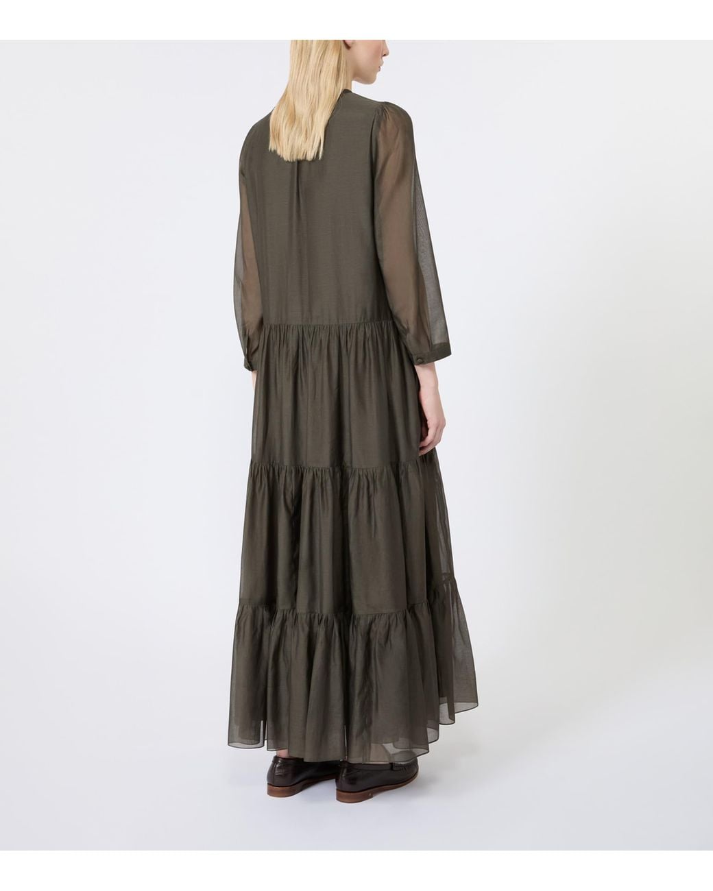 Max Mara Green Cotton-Silk Voile Maxi Dress