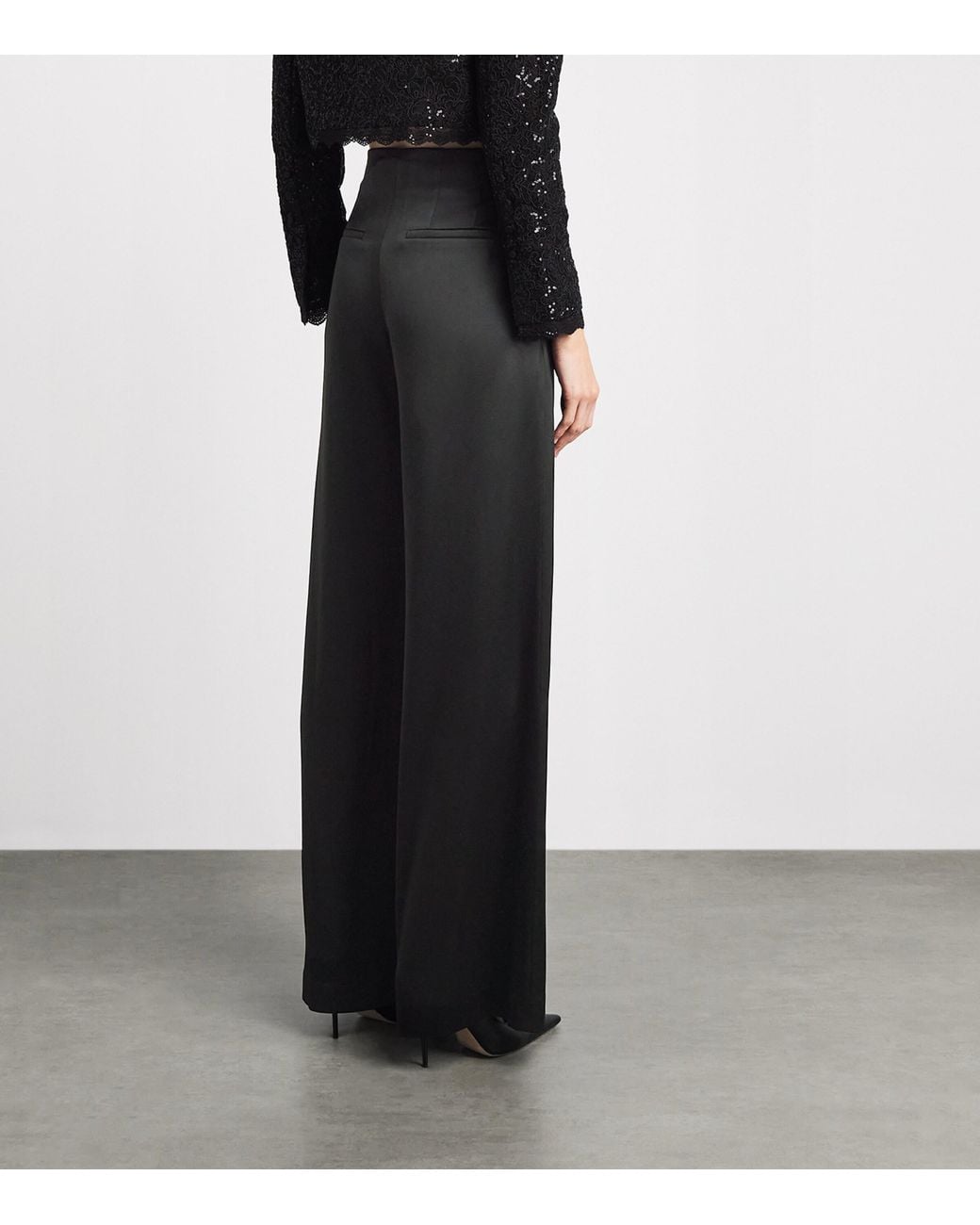 Alice + Olivia Black Pleated Eloise Wide-Leg Trousers
