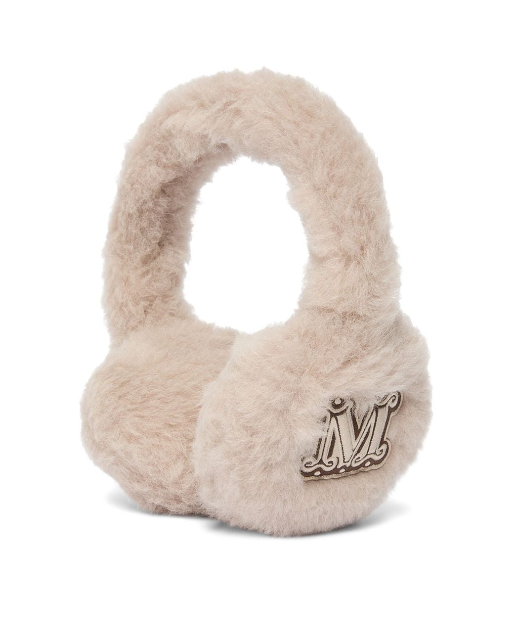 Max Mara White Camel Wool-Silk Monogram Earmuffs