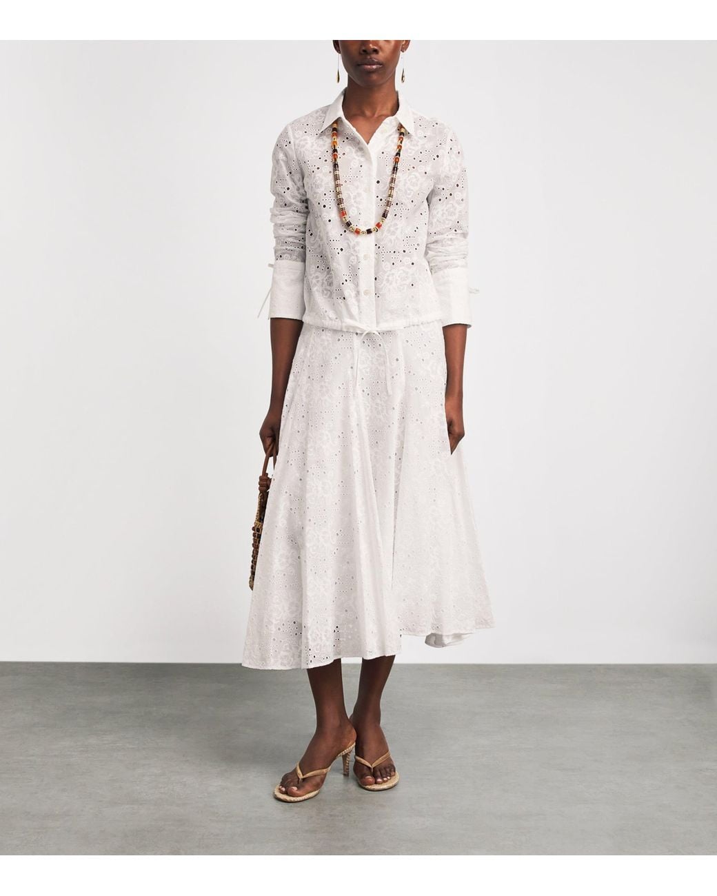 Tory Burch White Cotton Eyelet Midi Skirt