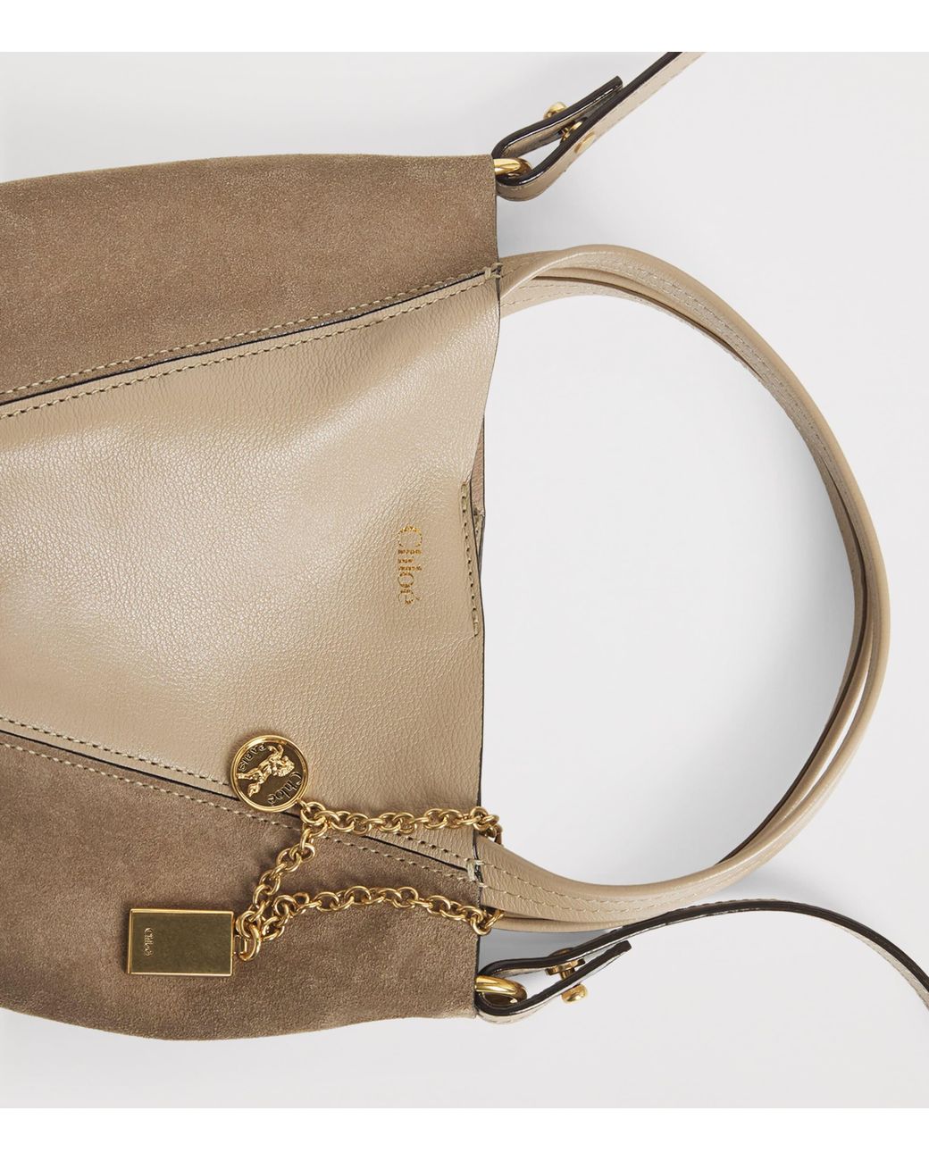 Chloé Natural Small Leather-Suede Spin Tote Bag