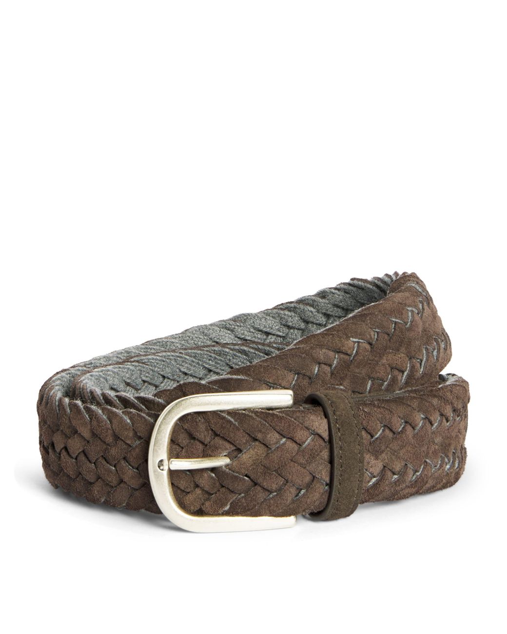 Canali Brown Leather Woven Reversible Belt for men