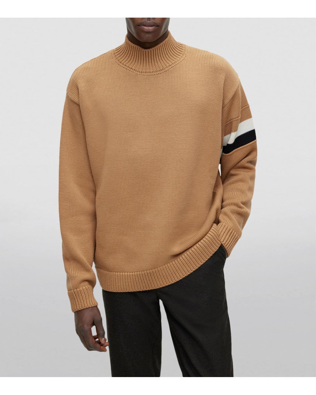Boss Brown Wool Signature Stripe Sweater for men