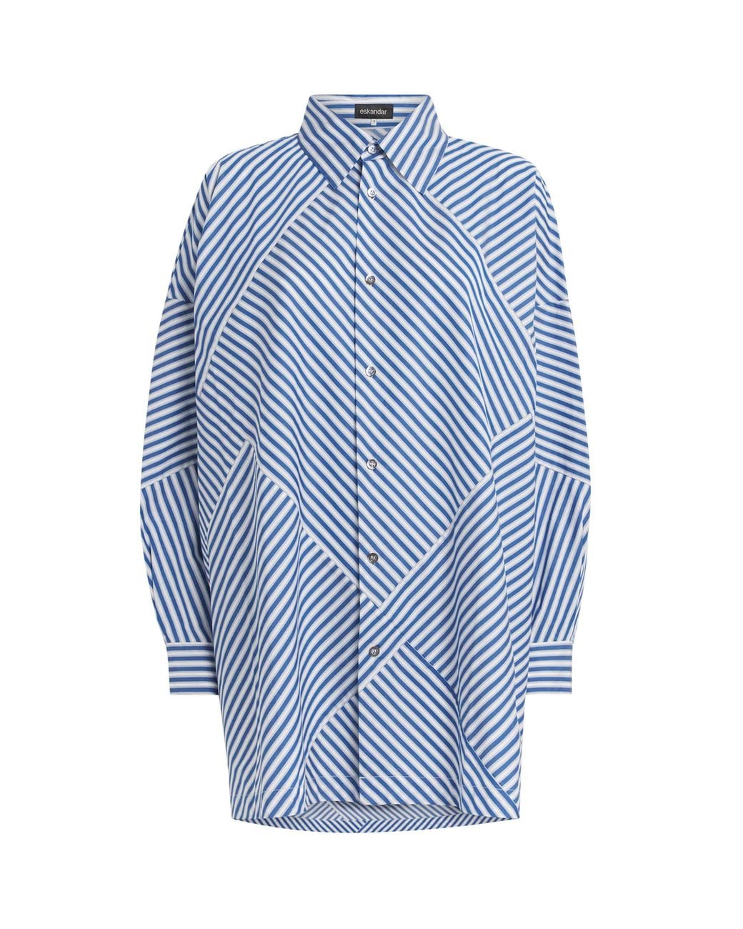 Eskandar Blue Stripe Wide A-Line Shirt