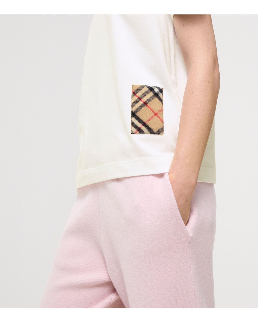 Burberry White Cotton Check-Patch T-Shirt