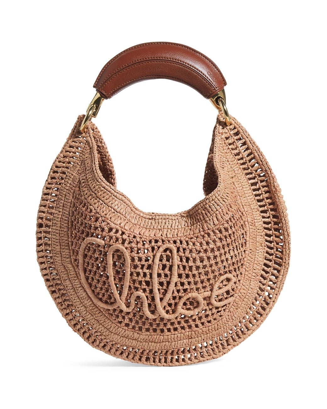 Chloé Brown Raffia Summer Banana Shoulder Bag