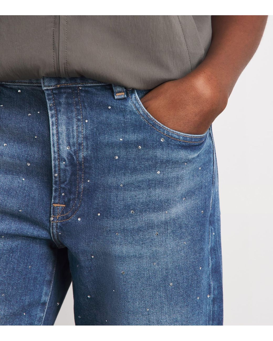7 For All Mankind Blue Embellished Stovepipe Straight Ankle Jeans