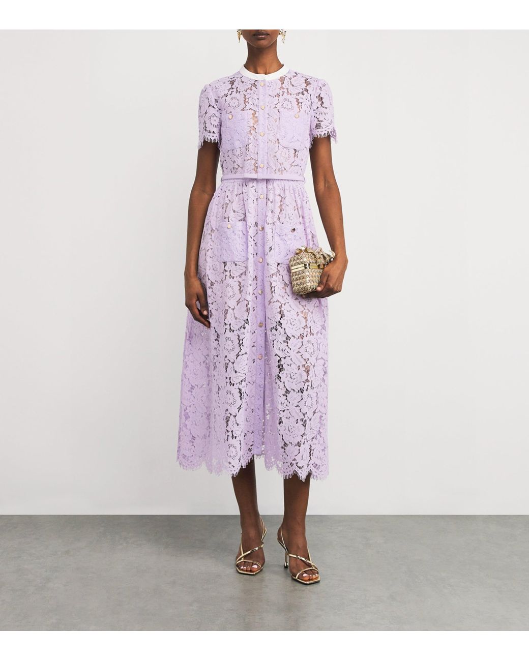 Self-Portrait Lace Belted Midi Dress in Purple | Lyst UK