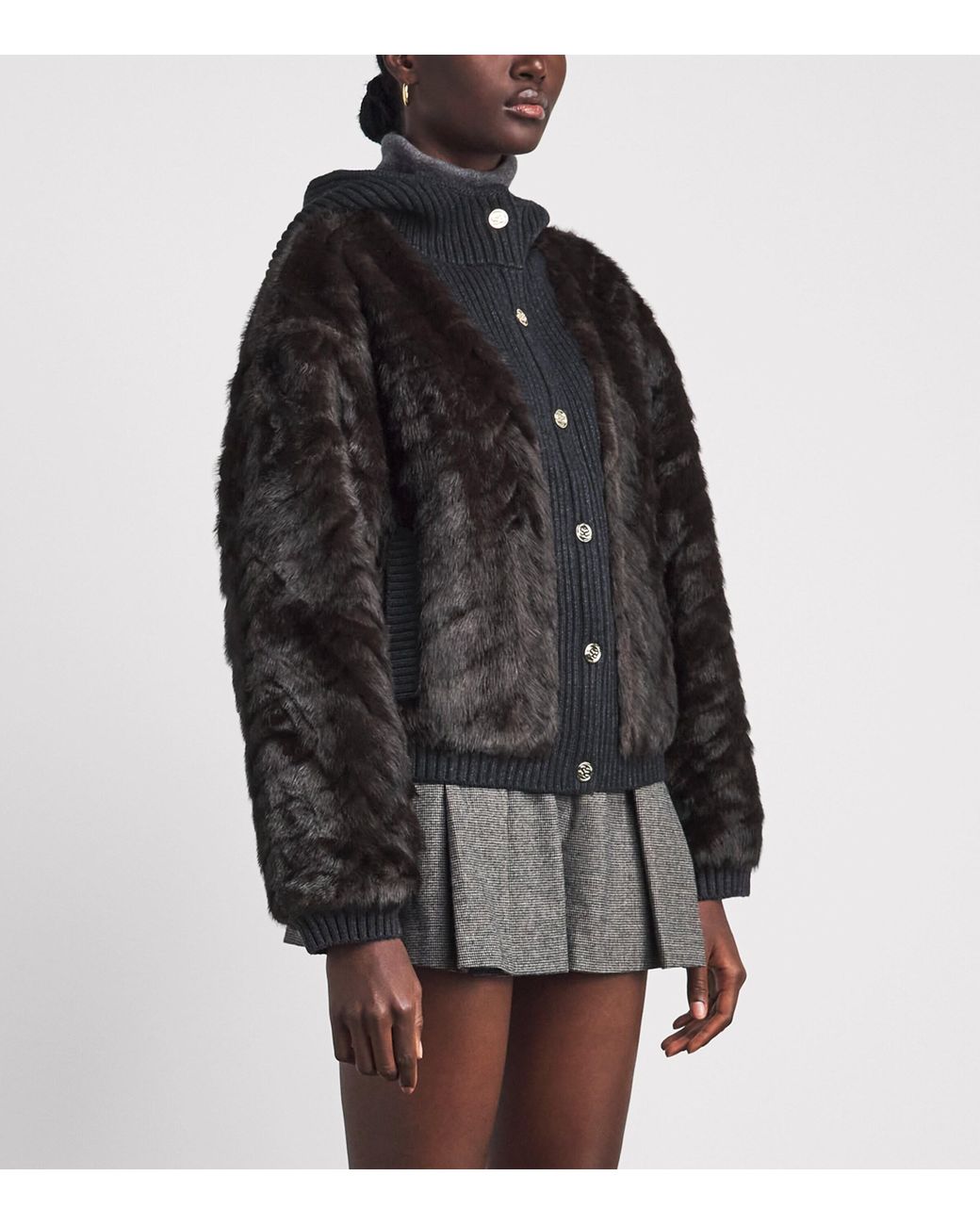Sandro Black Faux-Fur Knitted Jacket