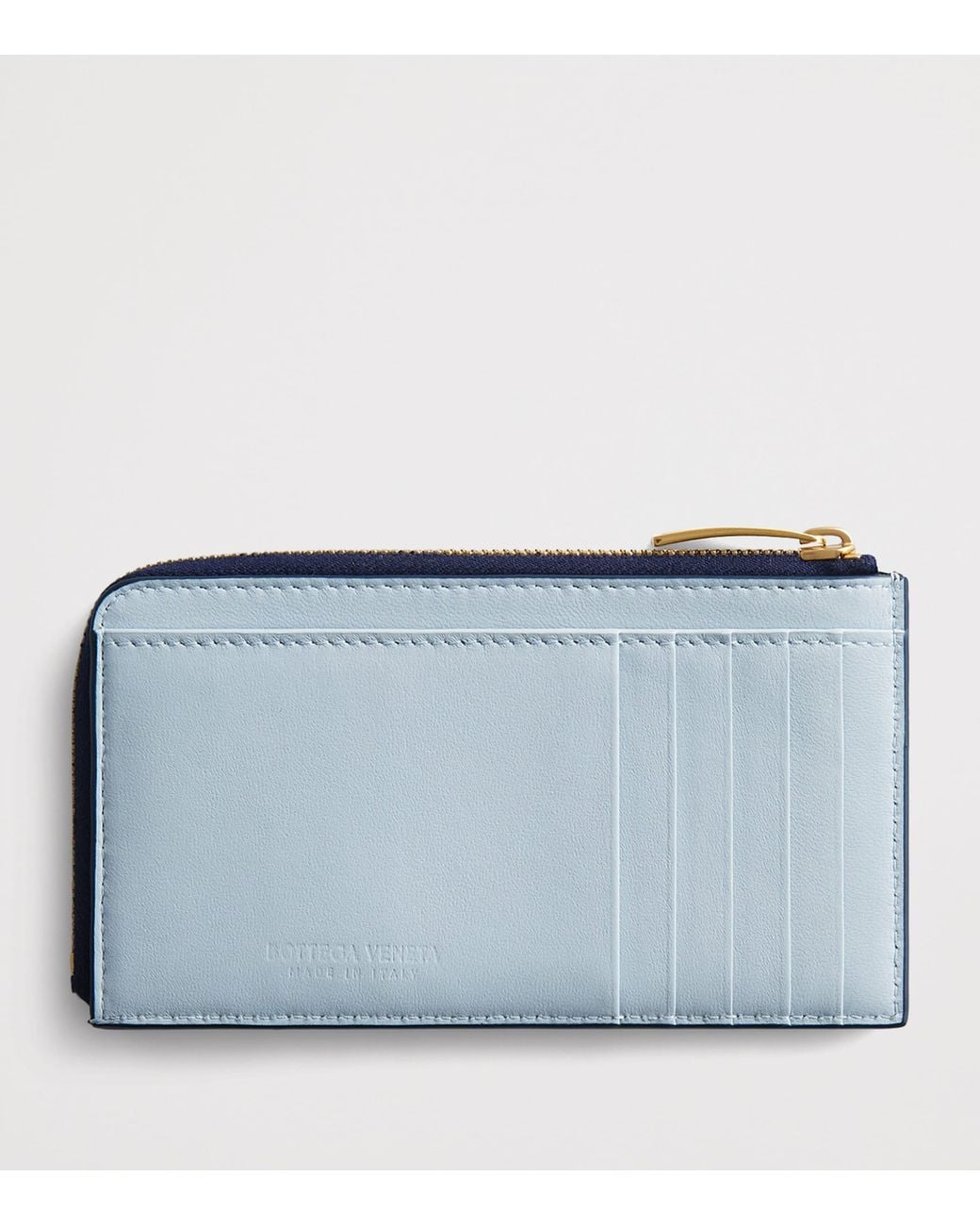 Bottega Veneta Blue Leather Intrecciato L-Zip Card Holder