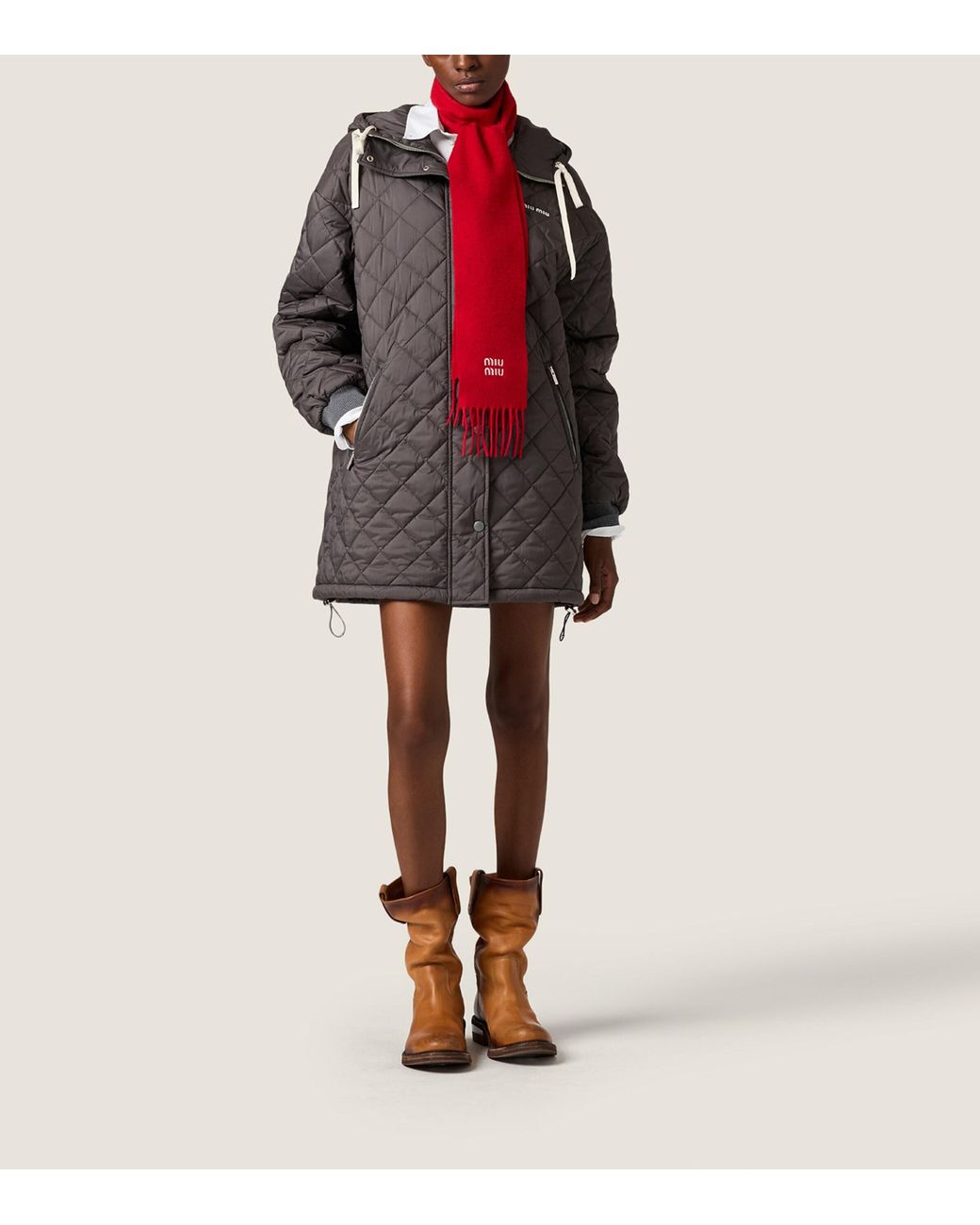 Miu Miu Gray Technical Ponge Down Quilted Coat