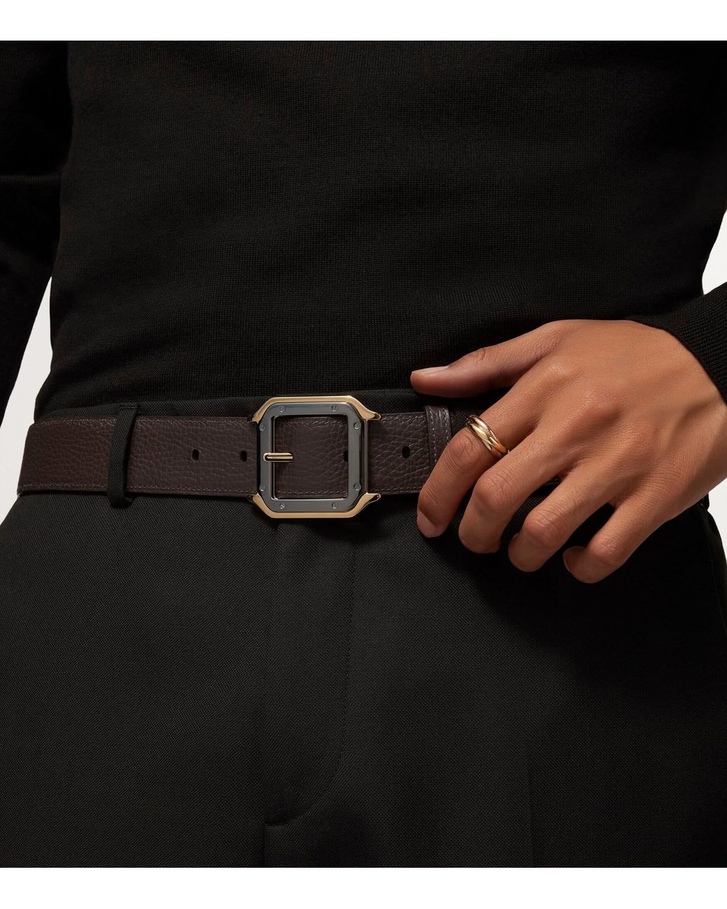 Cartier Black Leather Reversible Santos De Belt for men