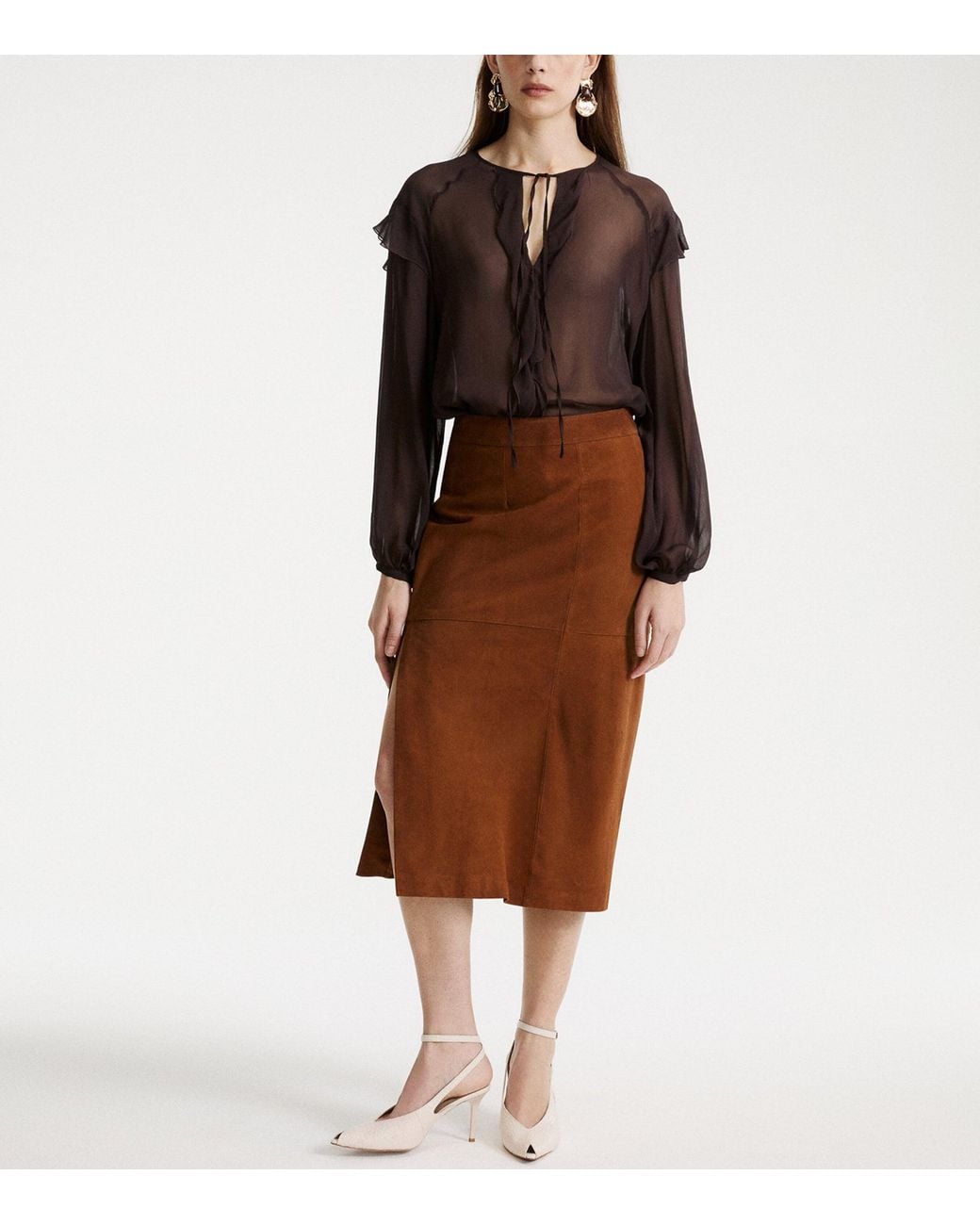 Marella Brown Suede Panelled Skirt