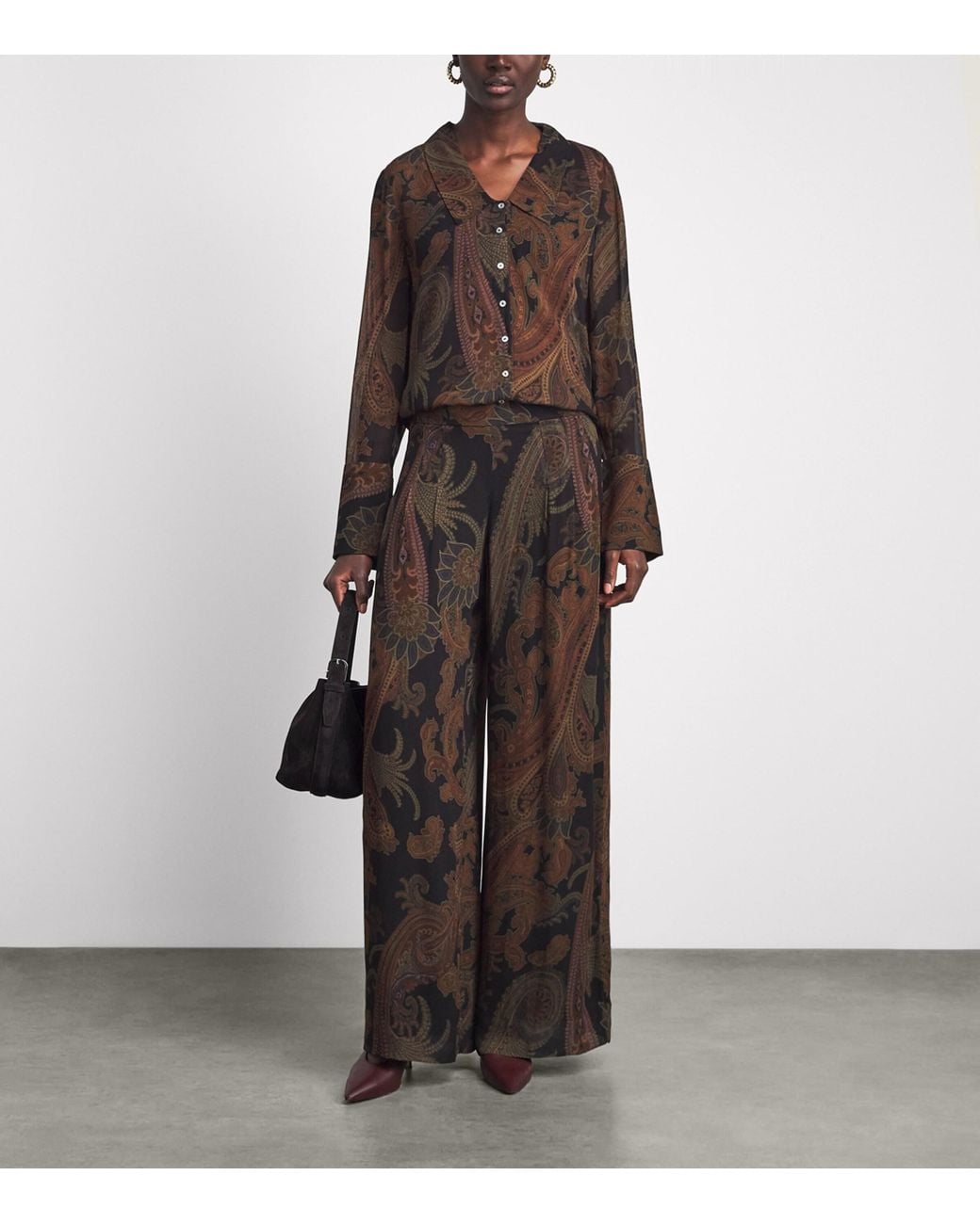 PAIGE Brown Georgette Paisley Carina Trousers