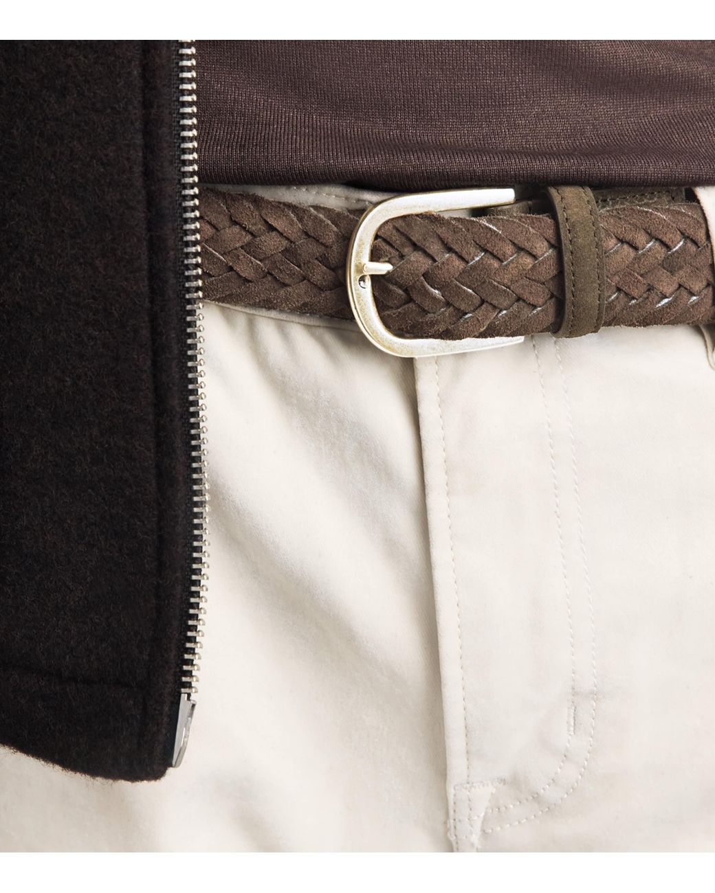Canali Brown Leather Woven Reversible Belt for men