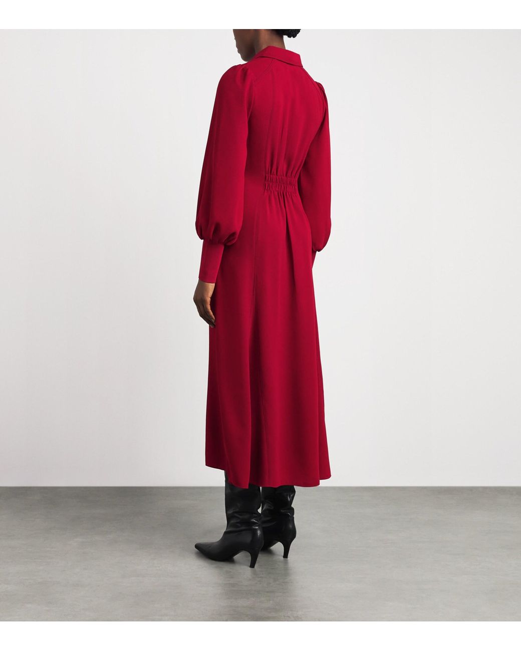 ME+EM Red Crepe Balloon-Sleeve Maxi Dress