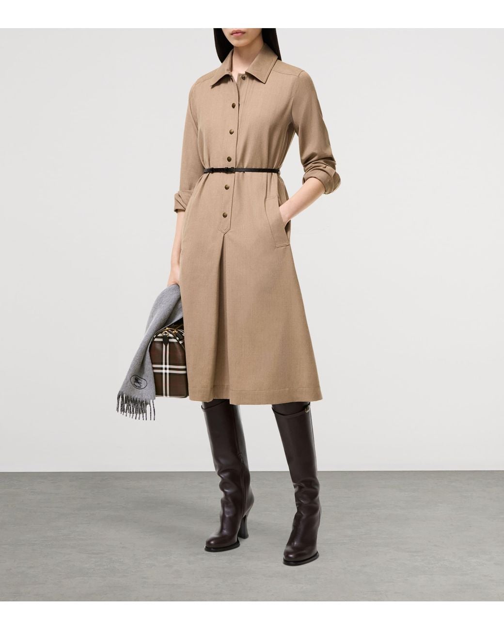 Burberry Natural Wool Midi Shirt Dress