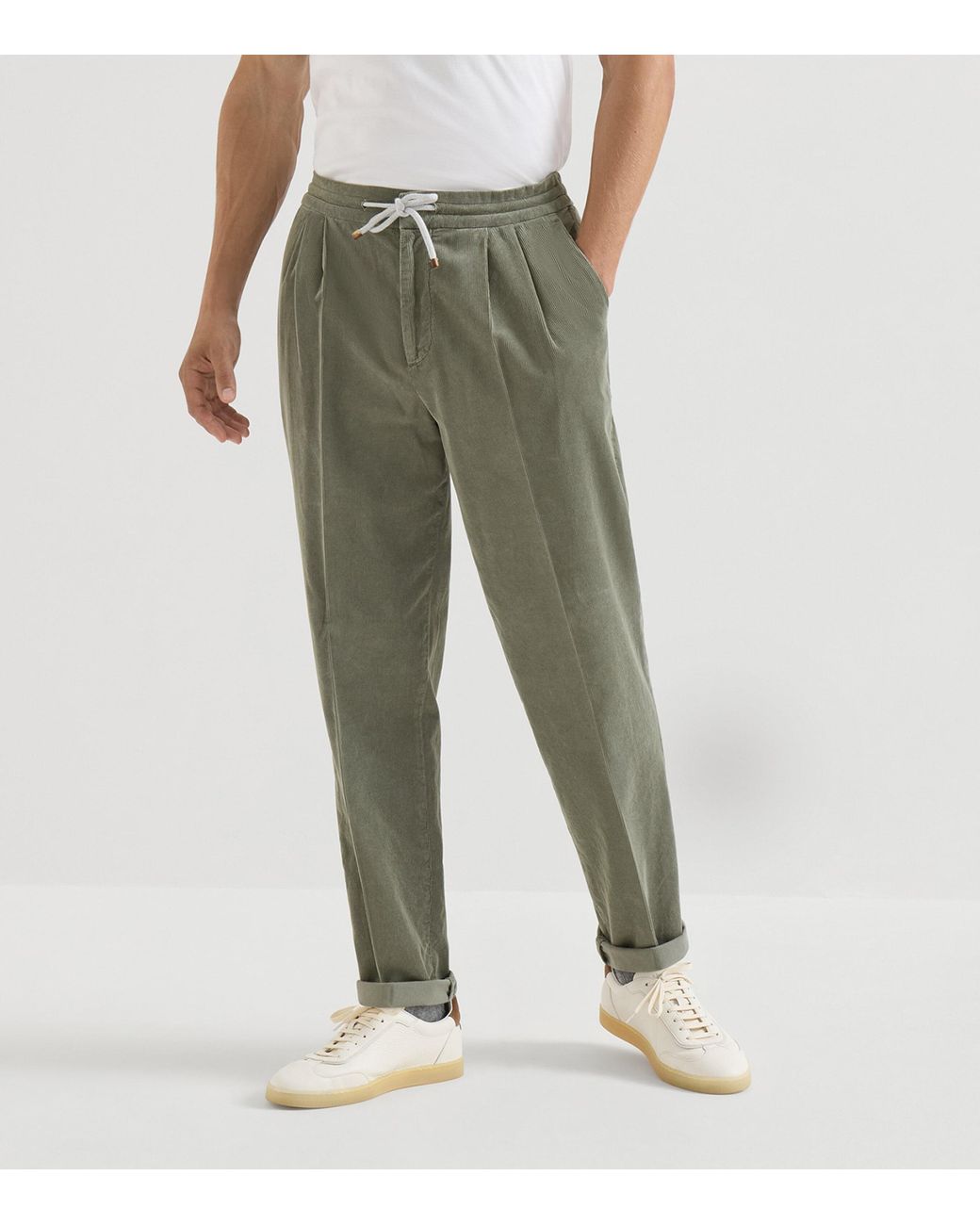 Brunello Cucinelli Green Cotton Drawstring Trousers for men