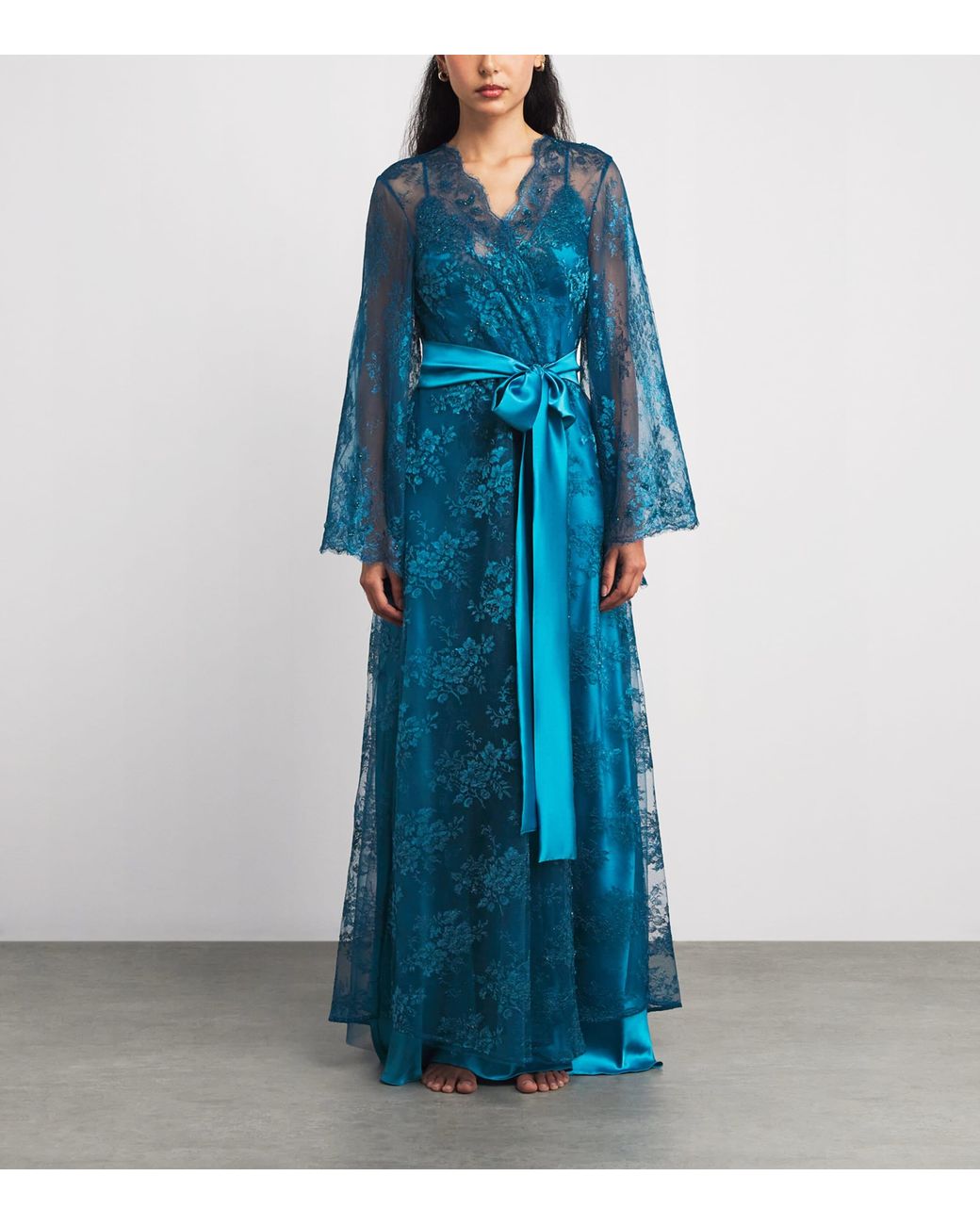 Blue Robe Dress Rosamosario Silk Embellished Long Robe in Blue | Lyst