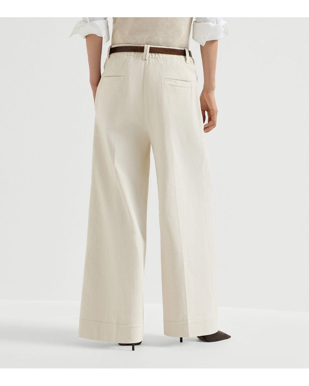 Brunello Cucinelli White Cotton Twill Cuffed Trousers