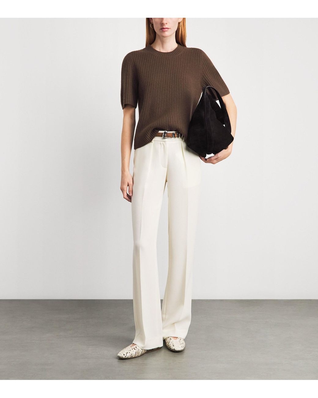 ME+EM Brown Merino Wool Ribbed T-Shirt