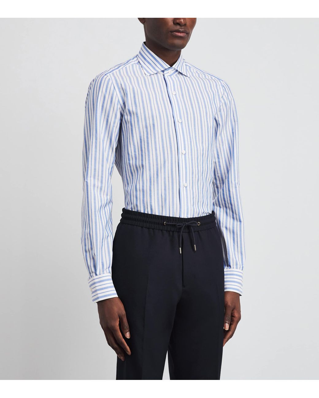 Isaia Blue Cotton Stripe Shirt for men