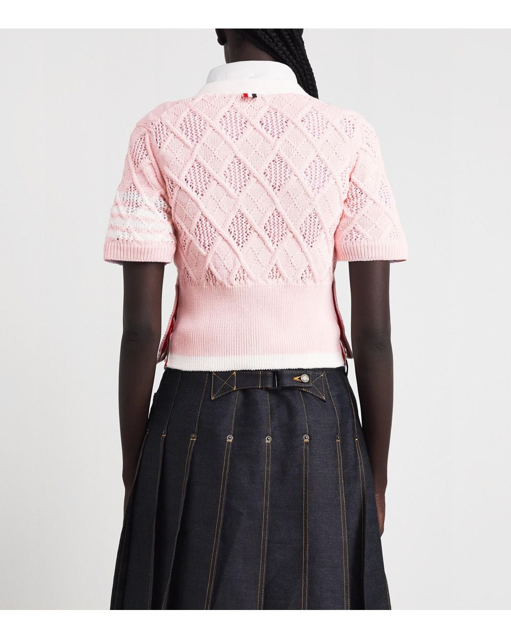 Thom Browne Pink Argyle Pointelle Knit Cardigan