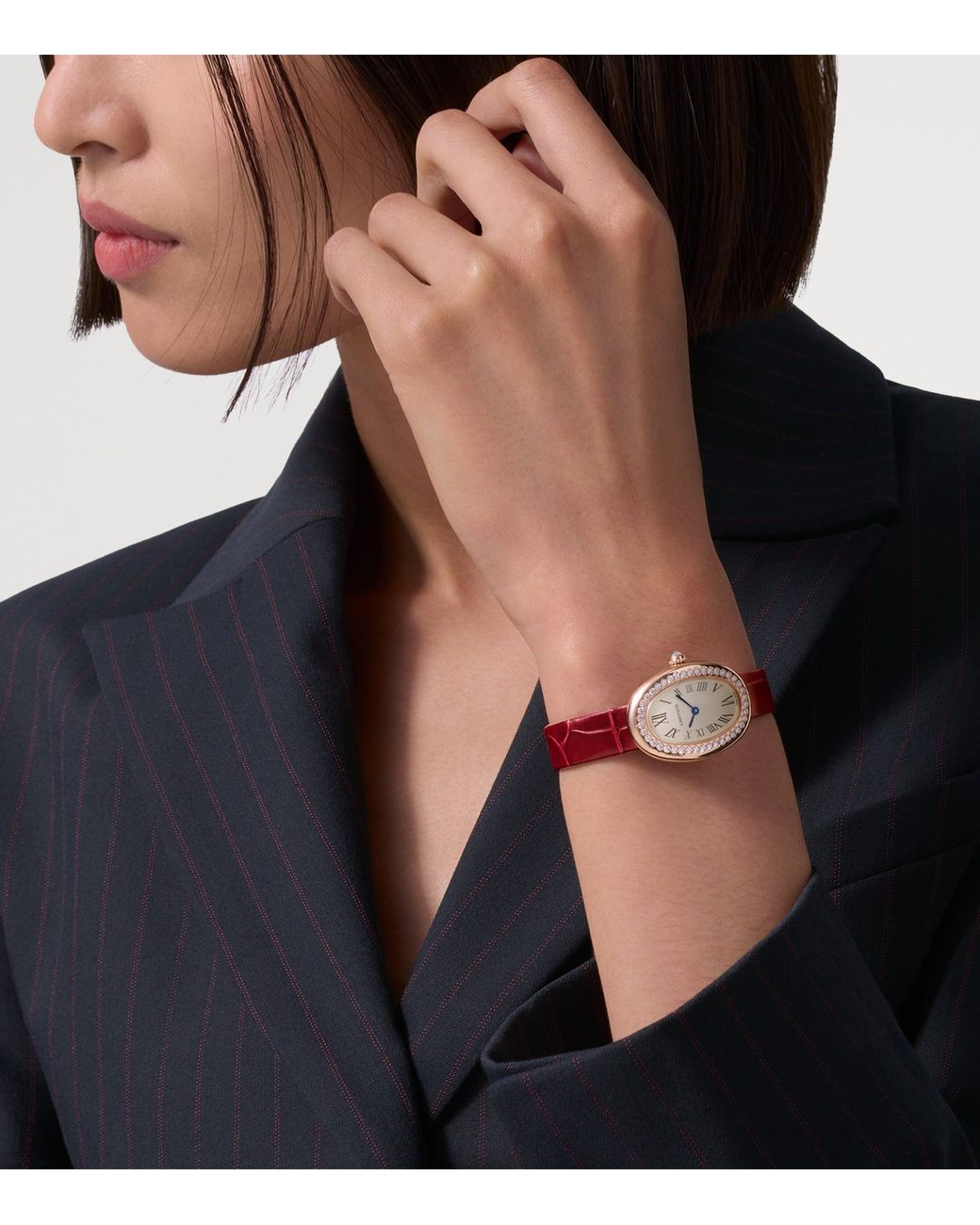 Cartier Red Small Rose And Diamond Baignoire De Watch