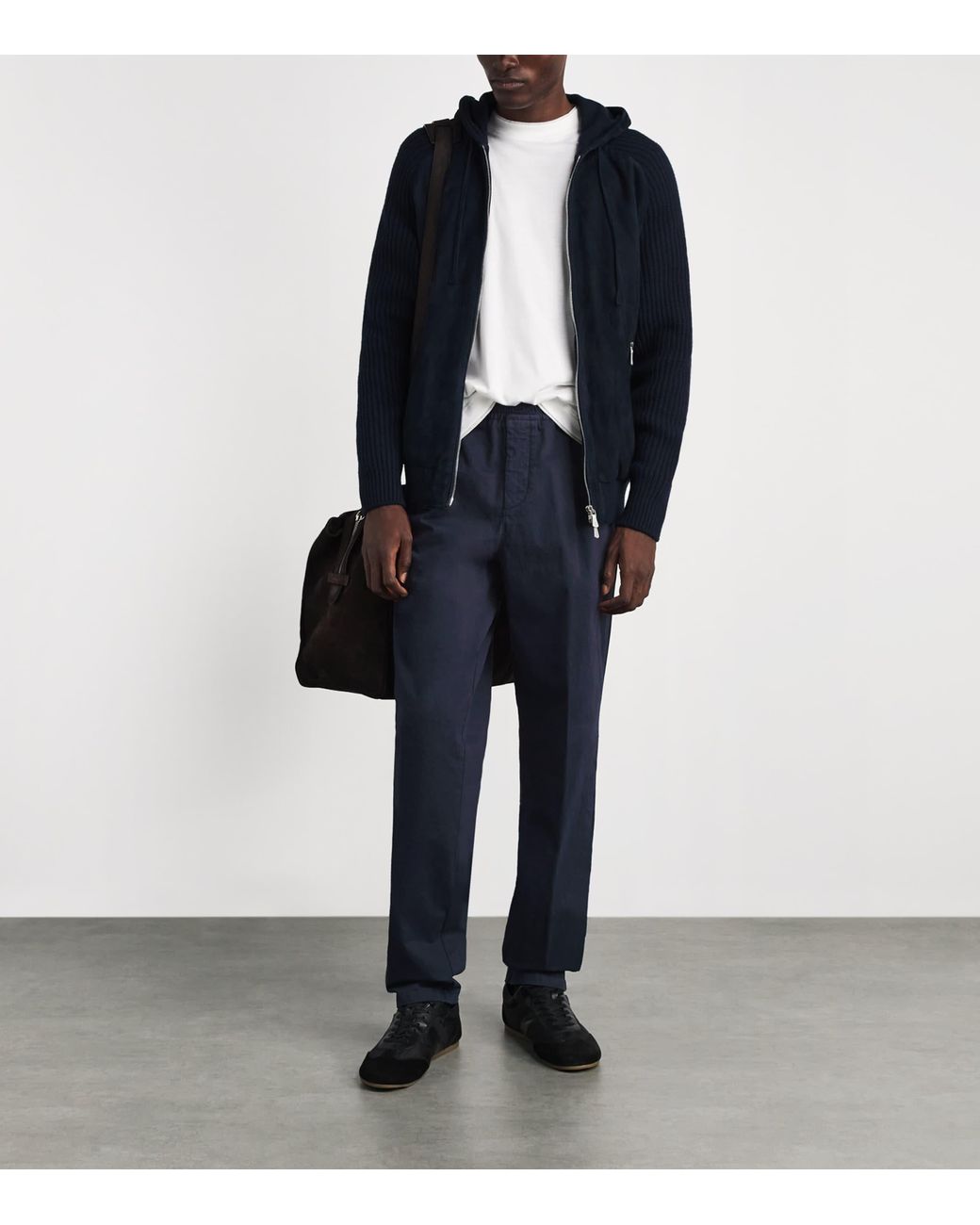 Eleventy Blue Stretch-Cotton Pleated Straight Trousers for men