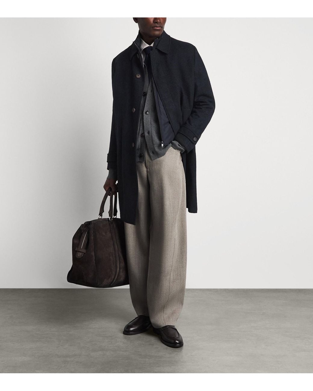 Corneliani Blue Virgin Wool-Cashmere Overcoat for men