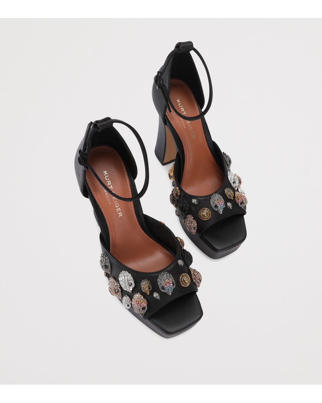 Kurt Geiger Black Leather Embellished Eagles Platform Sandals 13