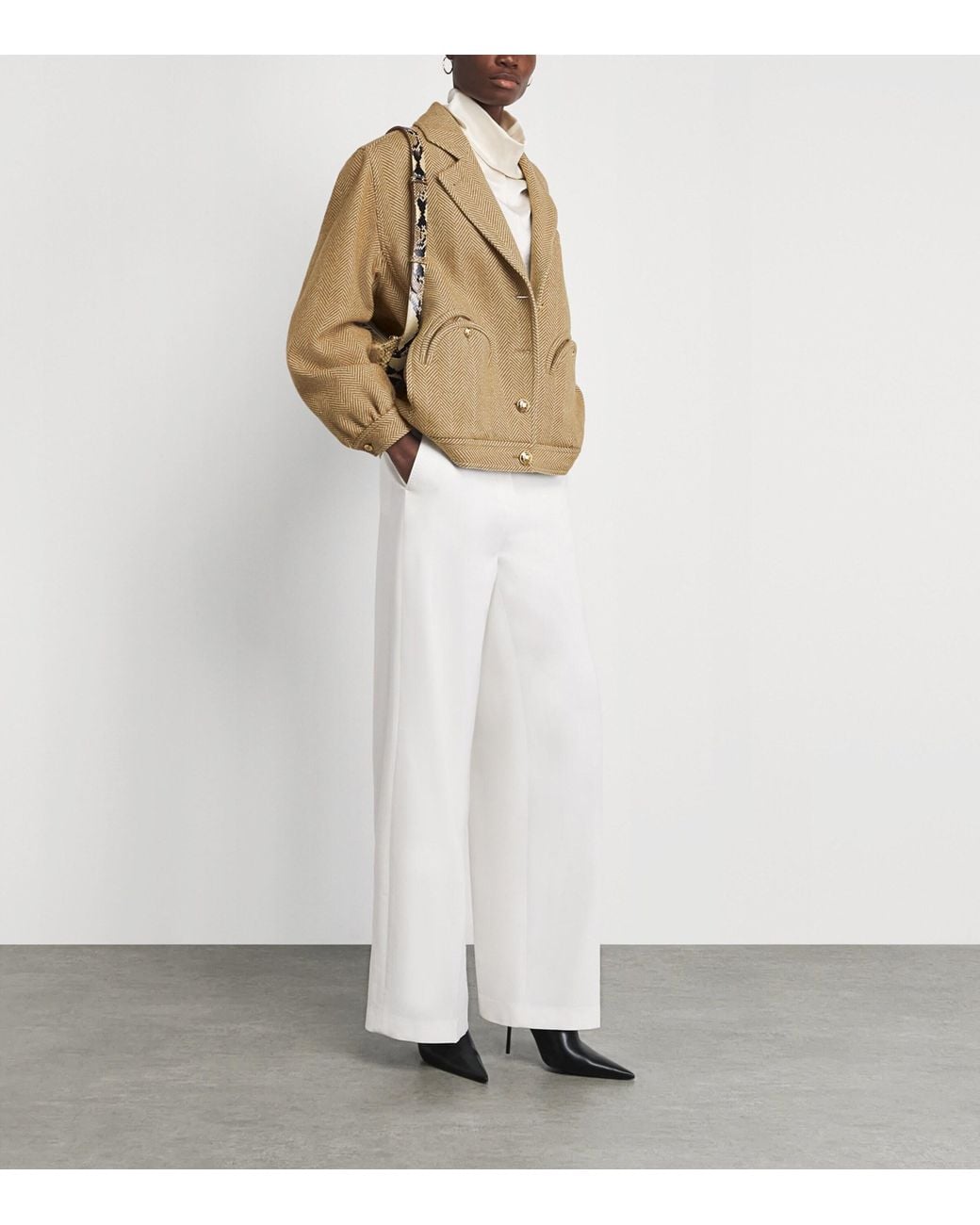 Blazé Milano Natural Wool-Cashmere Herringbone Cleo Bomber Jacket