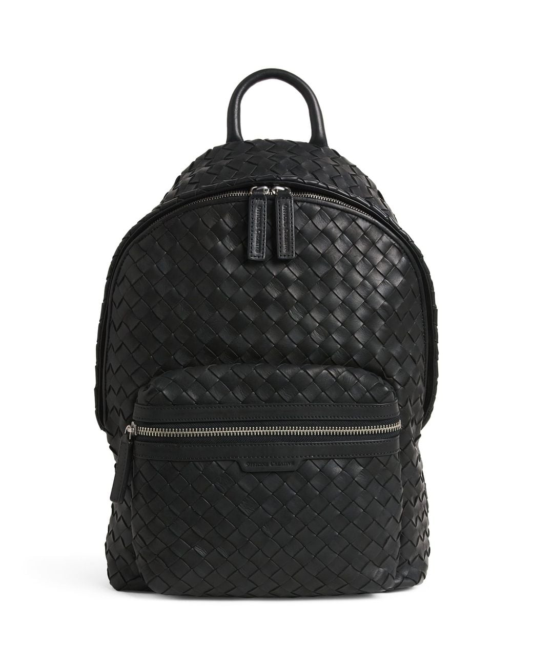 Officine Creative Black Leather Woven Armor Backpack for men