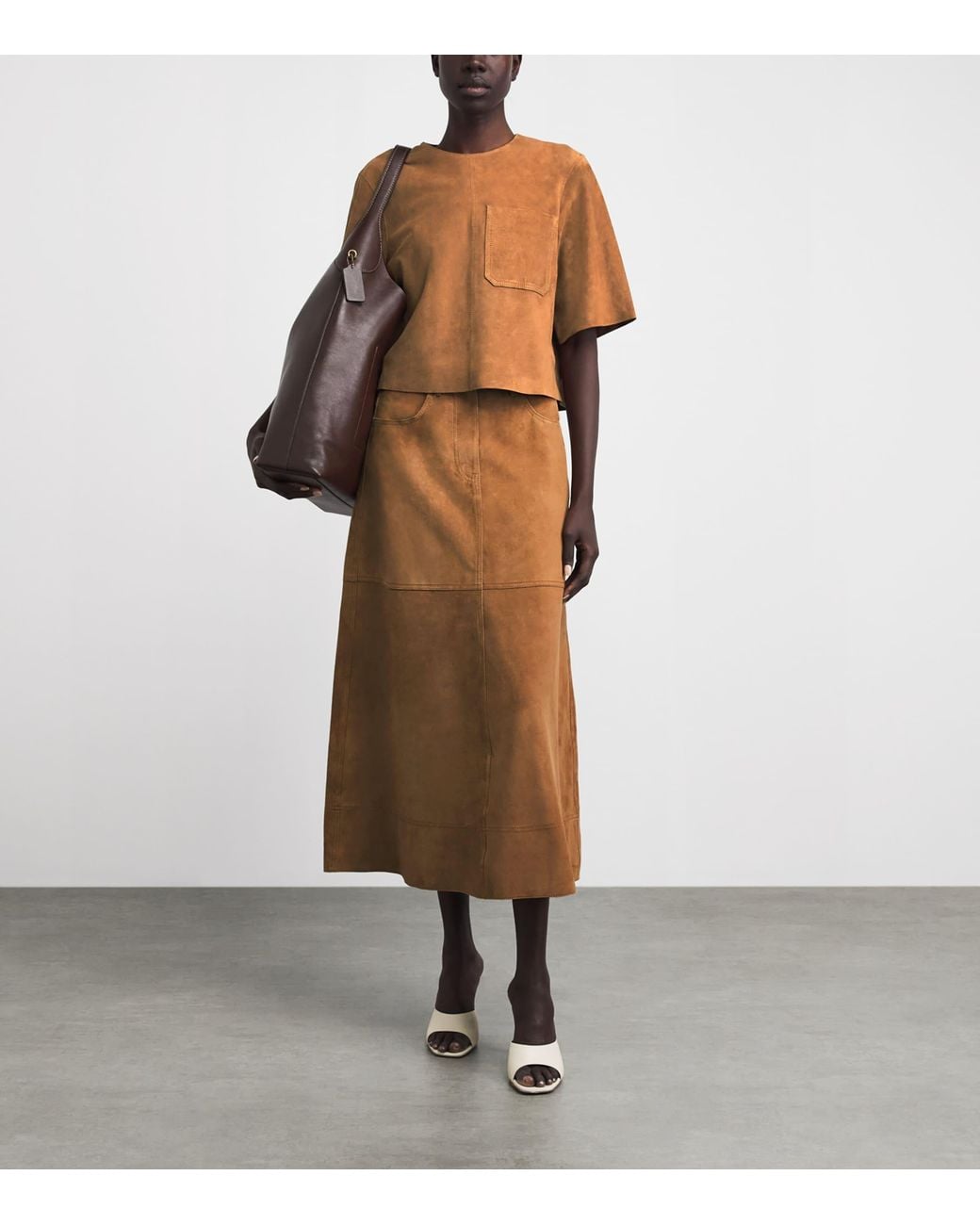 ME+EM Brown Suede A-Line Luxe Maxi Skirt