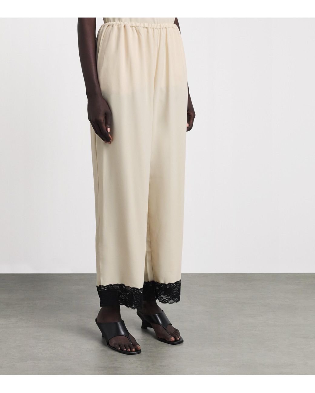 Stylein White Lace-Trim Monteroni Wide-Leg Trousers