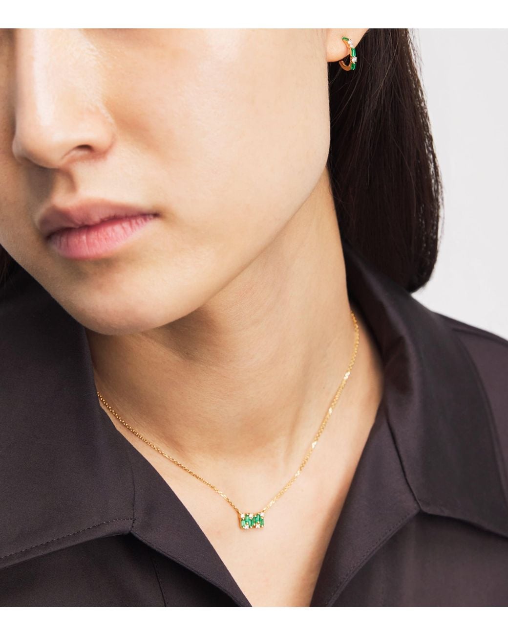 Suzanne Kalan Metallic Emerald And Diamond Shimmer Pendant Necklace