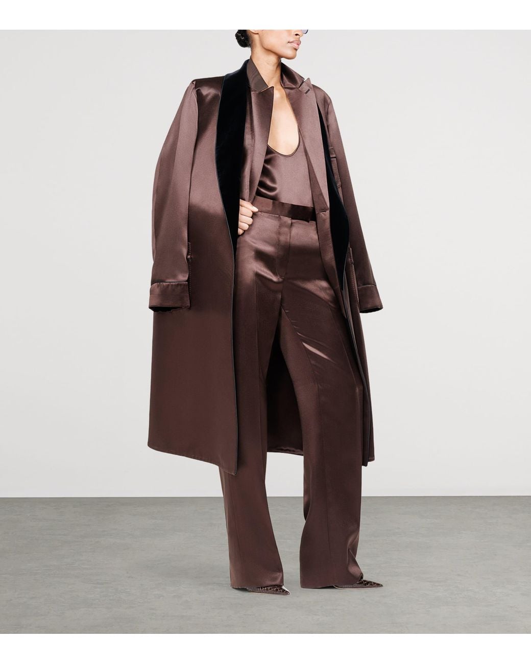 Tom Ford Brown Silk Satin Wide-Leg Trousers