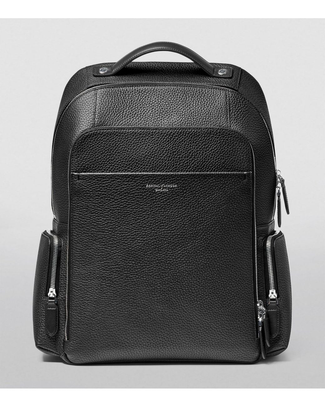 Aspinal Black Pebble Leather Reporter Zipped Backpack