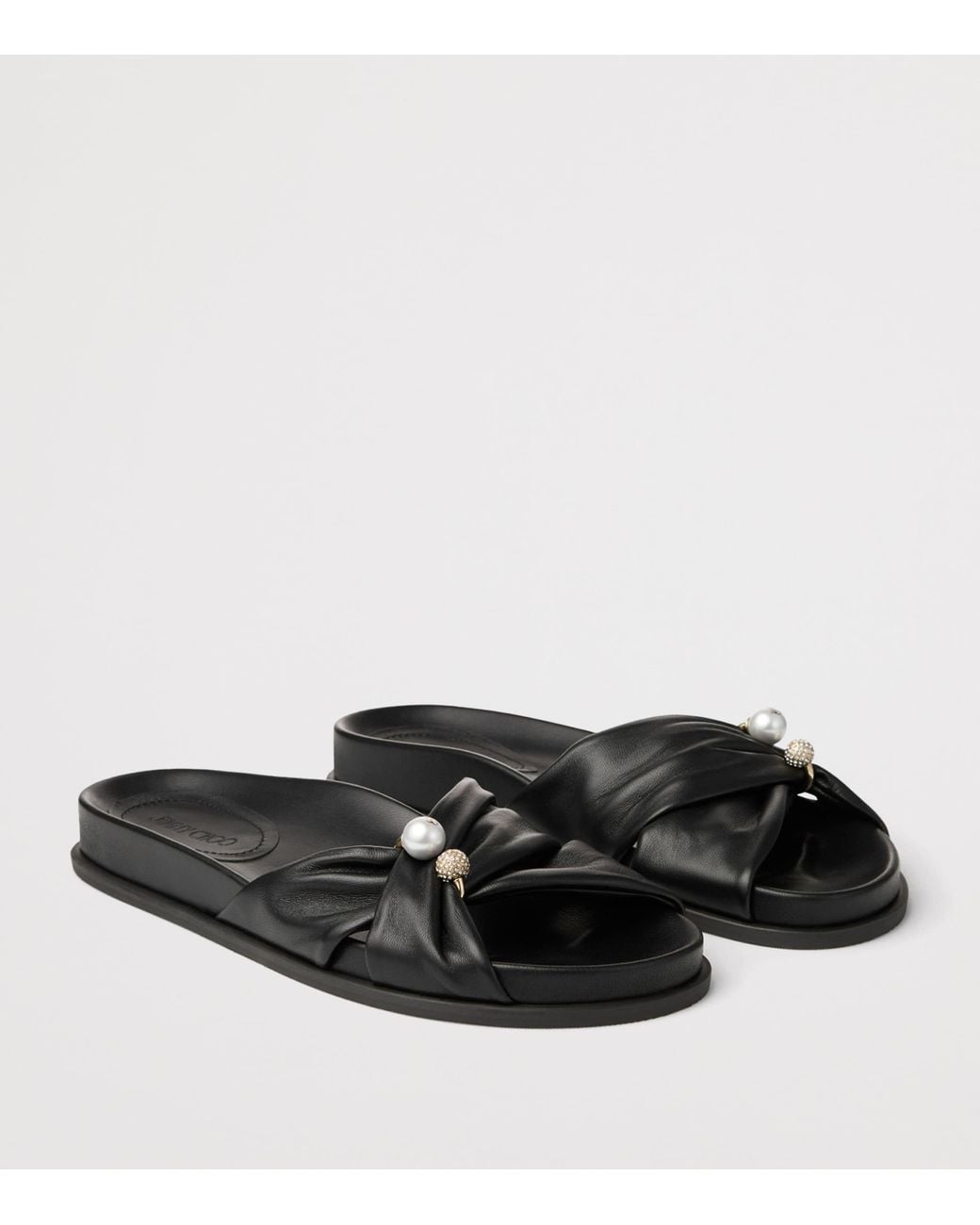Jimmy Choo Black Rafi Leather Flat Sandals