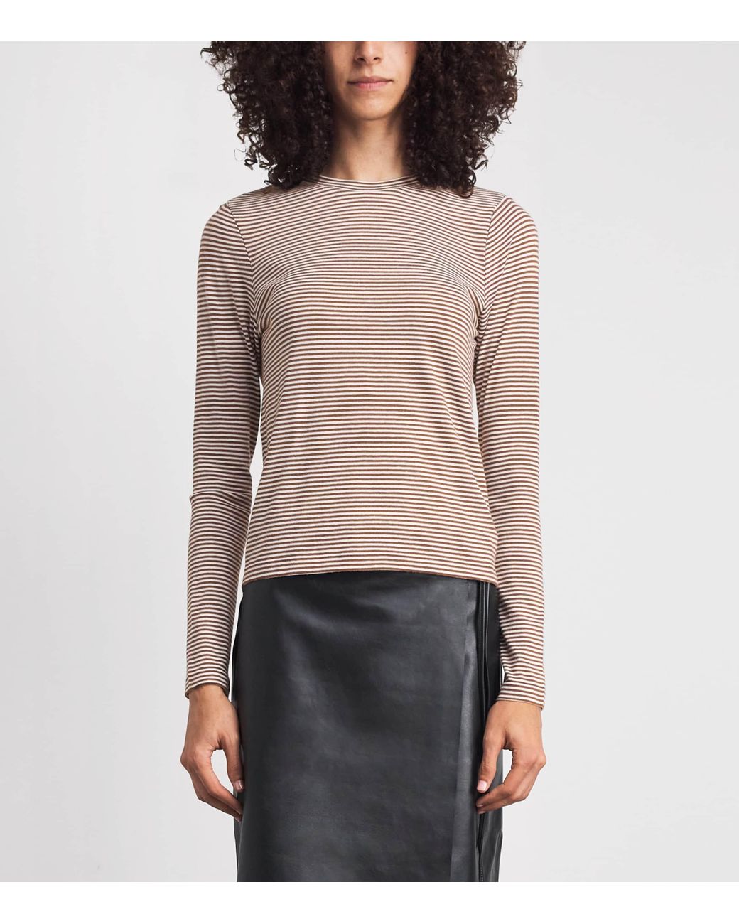 ME+EM Brown Organic Cotton Stripe Long-Sleeve Top