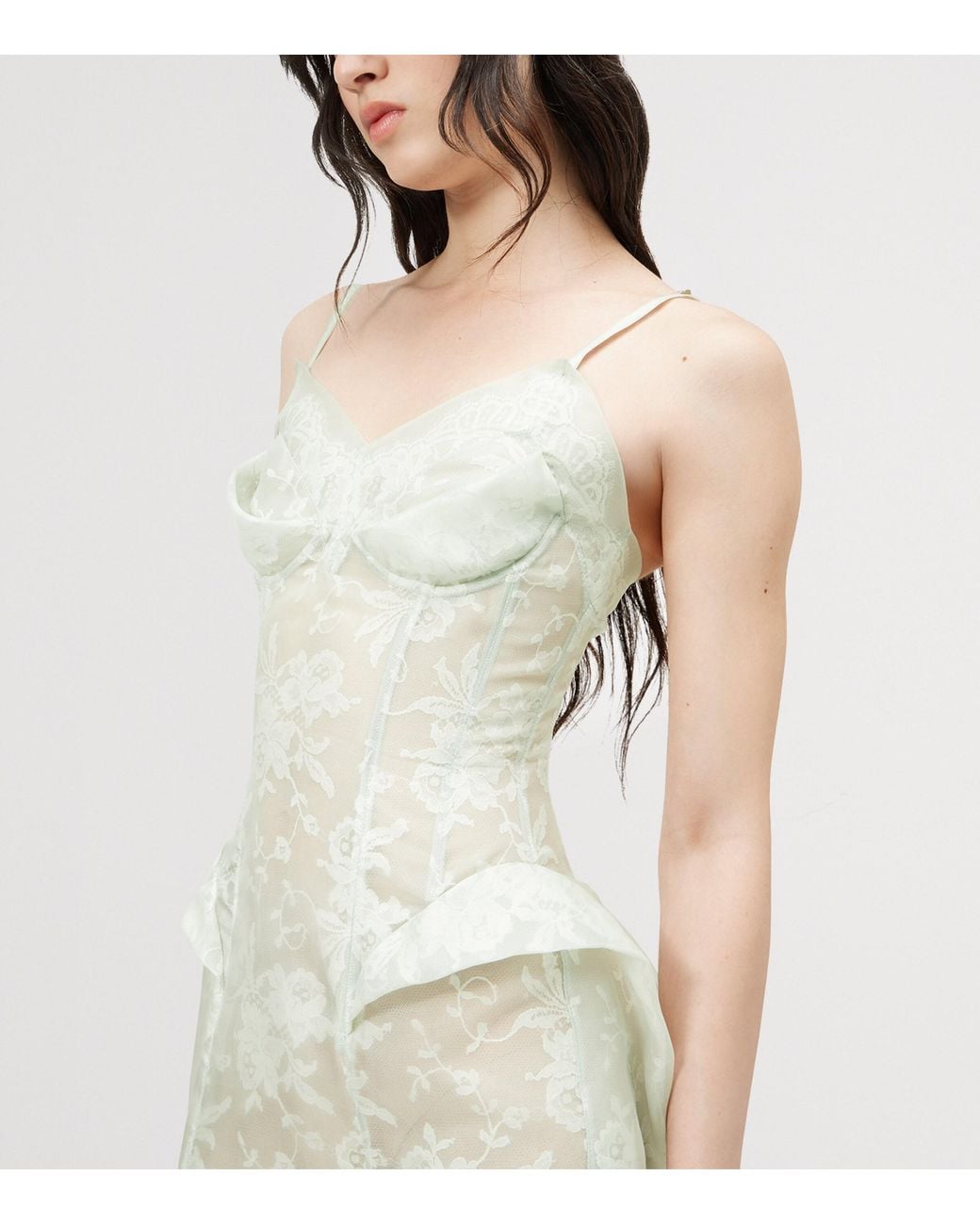 McQueen White Silk Lace Floral Midi Dress