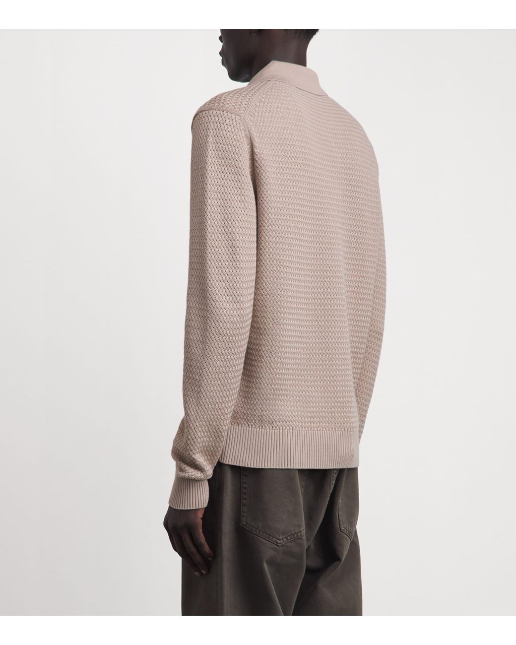 Sunspel Brown Cotton Basketweave Polo Sweater for men