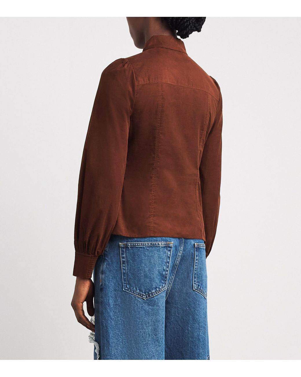 ME+EM Brown Corduroy Zip-Neck Blouse