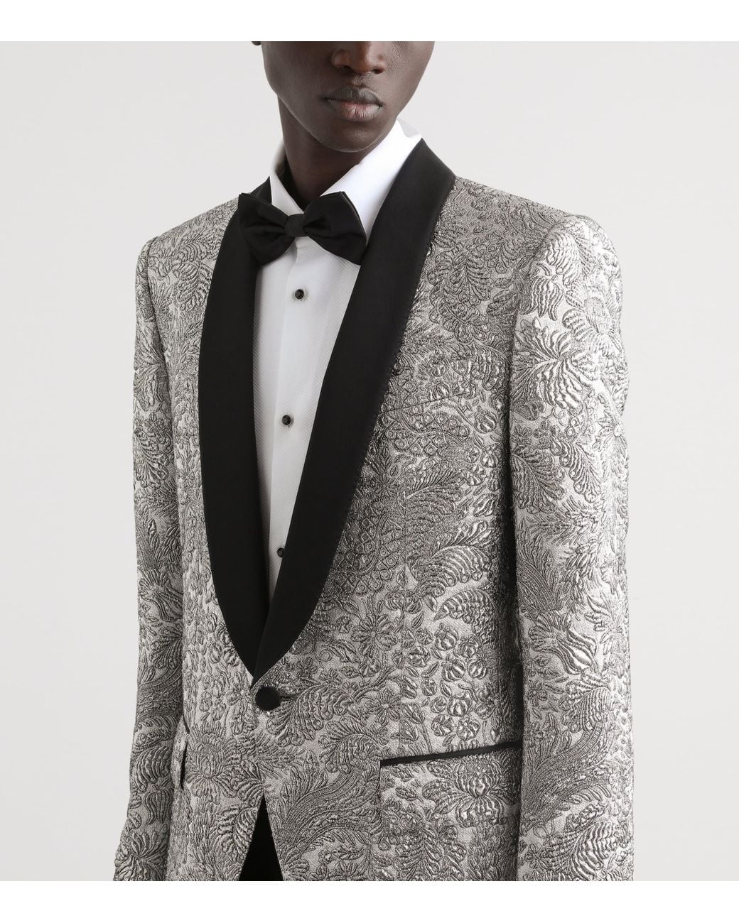 Dolce & Gabbana Black Floral Lamé Blazer for men