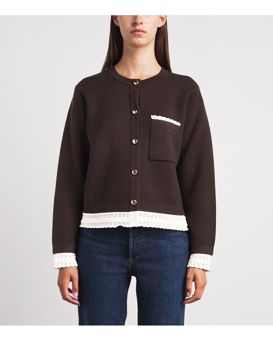 Sandro Black Lace-Detail Cardigan