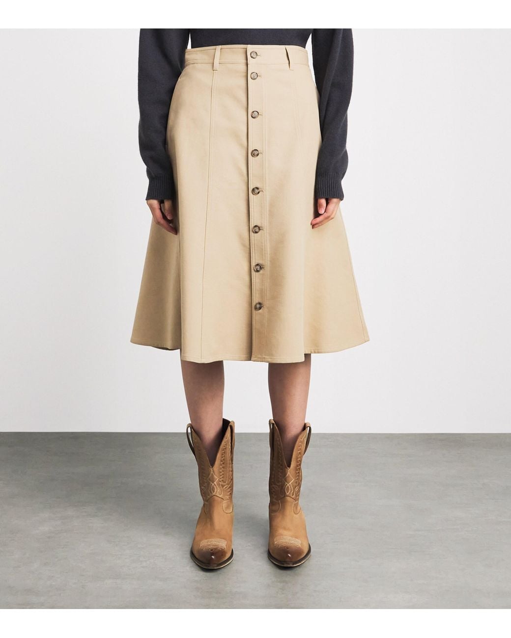 Polo Ralph Lauren Natural Cotton-Wool Button-Up Midi Skirt