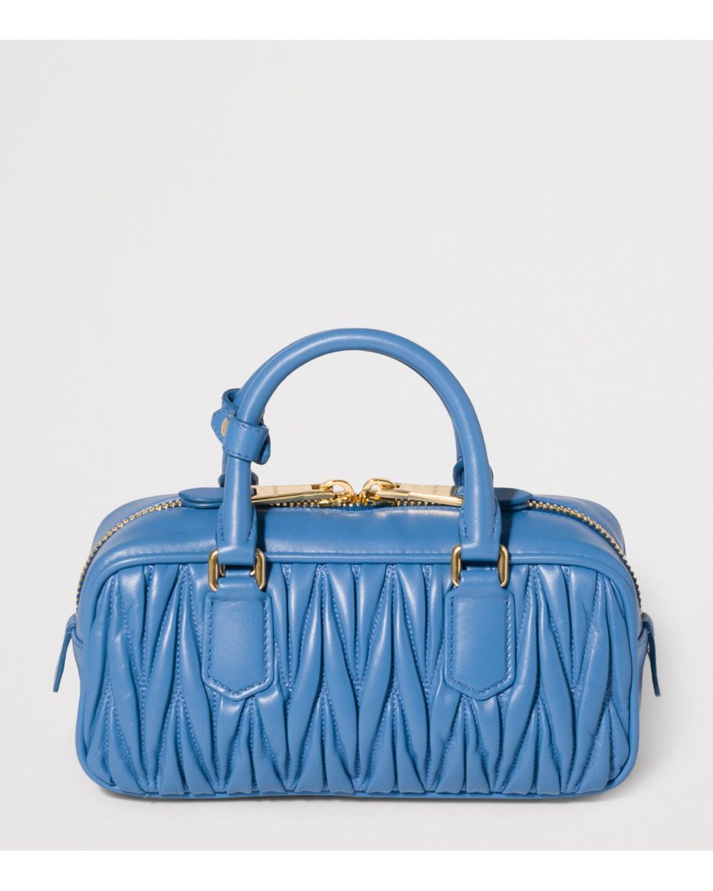 Miu Miu Blue Nappa Leather Matelassé Arcadie Top-Handle Bag