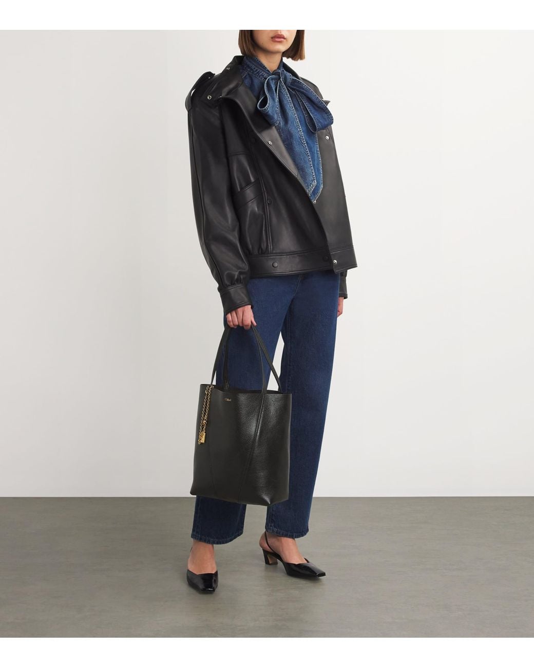 Chloé Black Medium Calfskin Spin Tote Bag