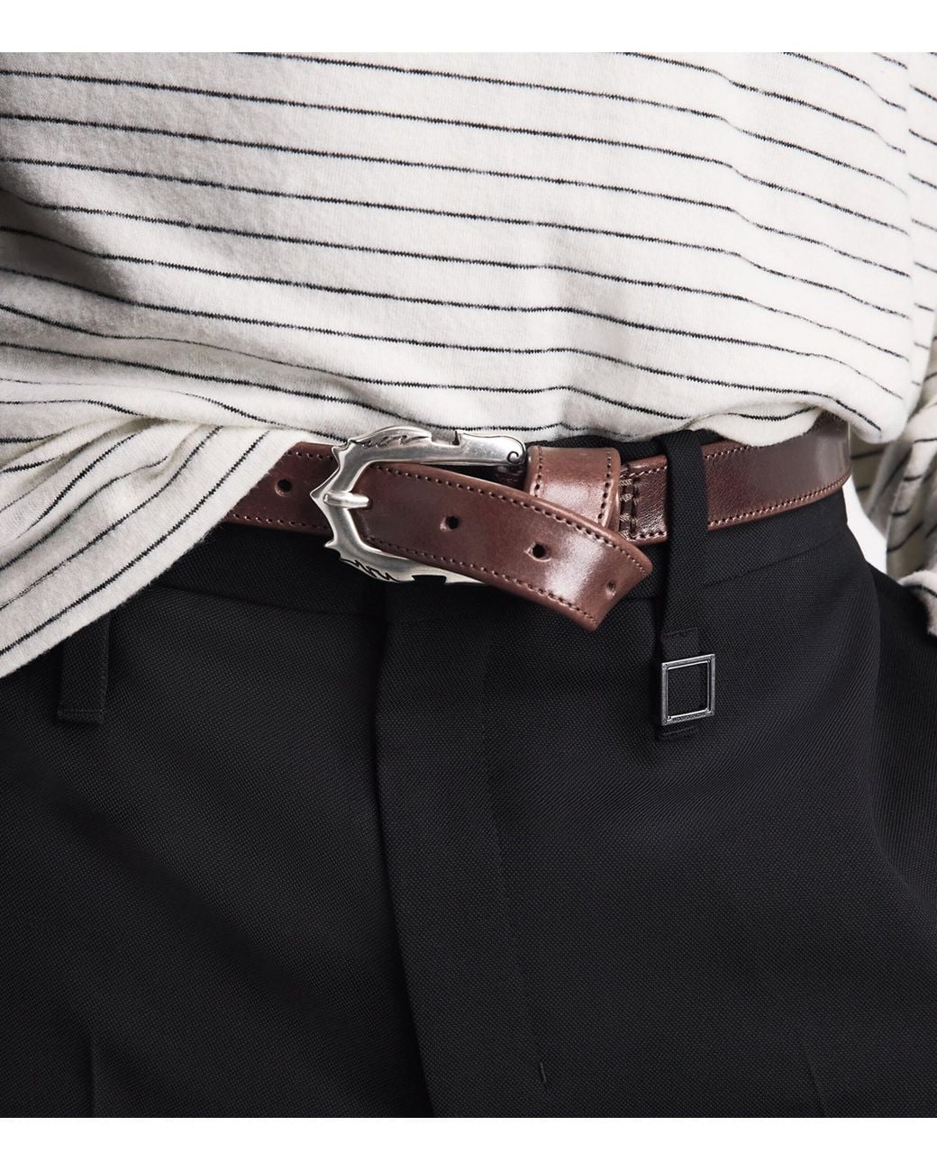 MOLEBO Brown Leather Engraved Western Belt for men