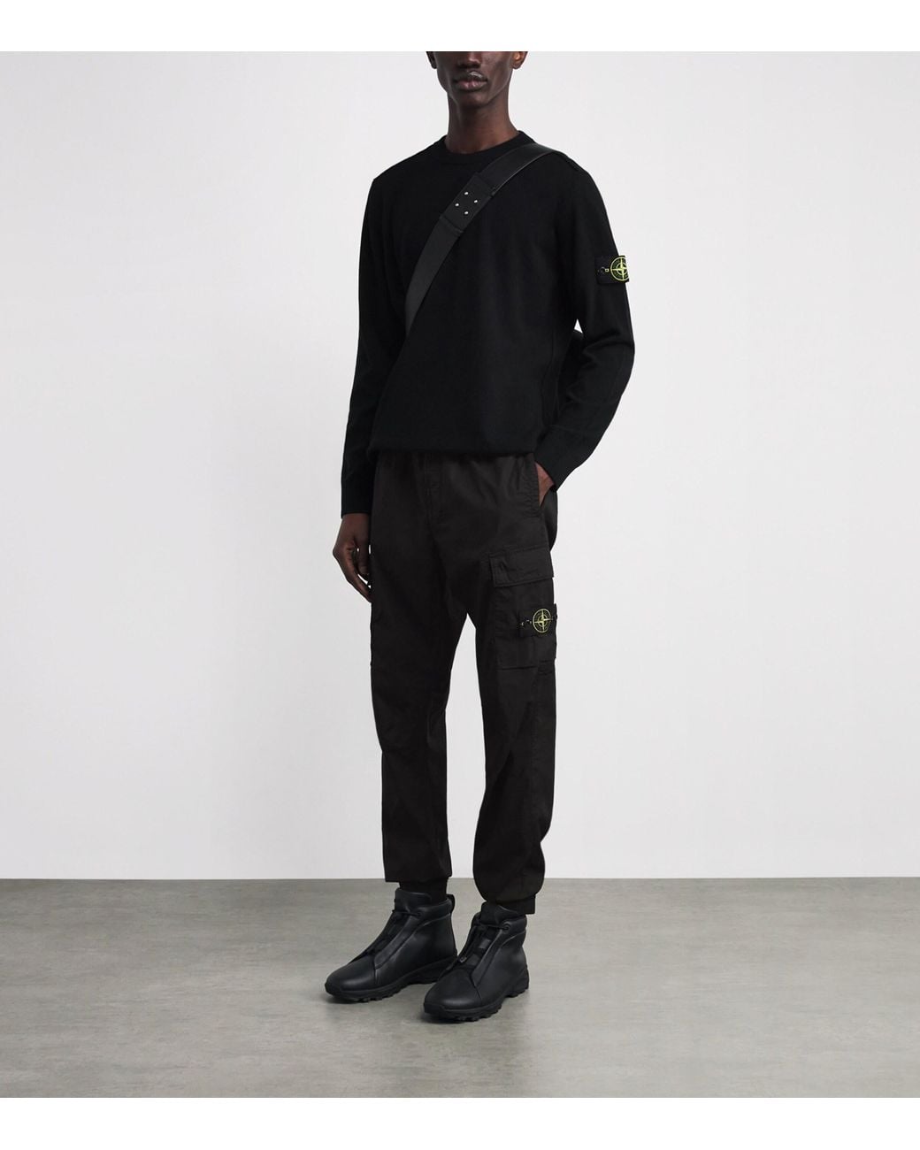 Stone Island Black Stretch-Cotton Cargo Trousers for men